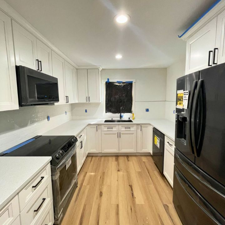 A white-shaker kitchen remodel in progress
